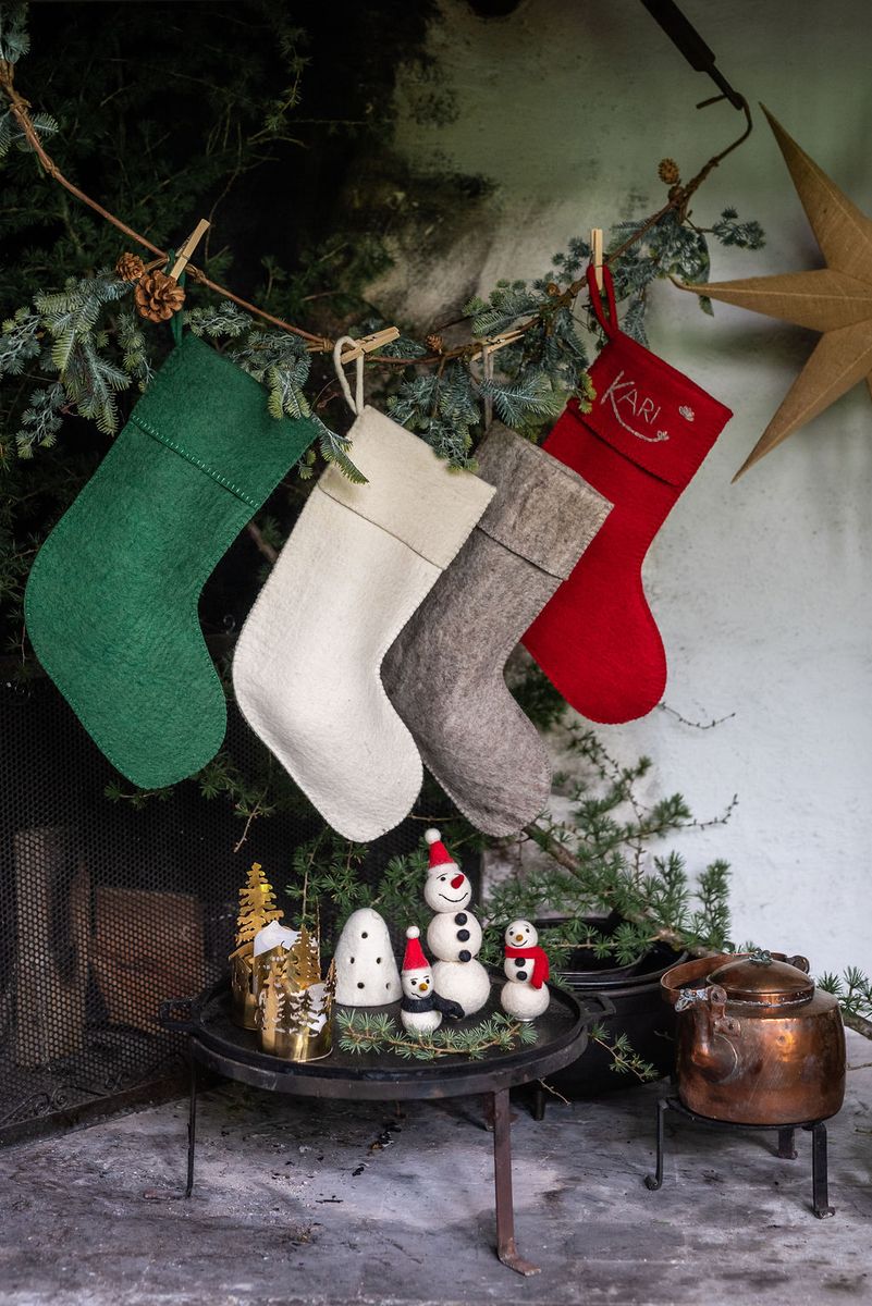 Julestrømpe ullfilt - Rød