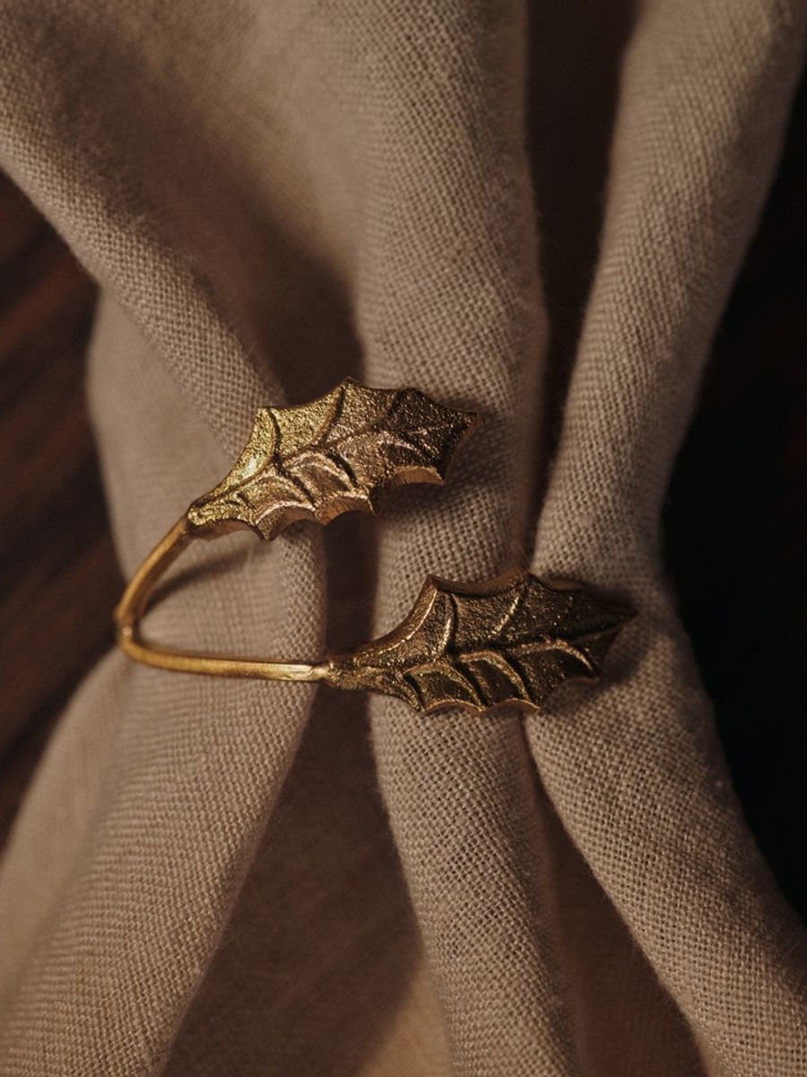 Holly Leaf Serviettringer, 4 stk - Brass