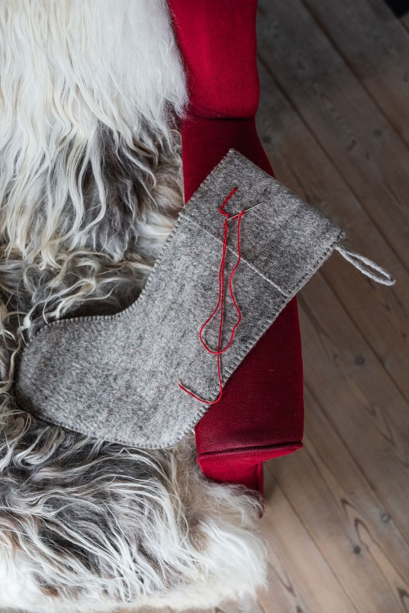 Julestrømpe ullfilt - Rød