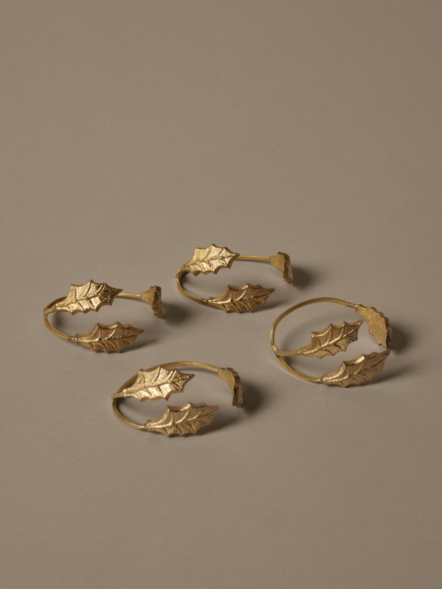 Holly Leaf Serviettringer, 4 stk - Brass